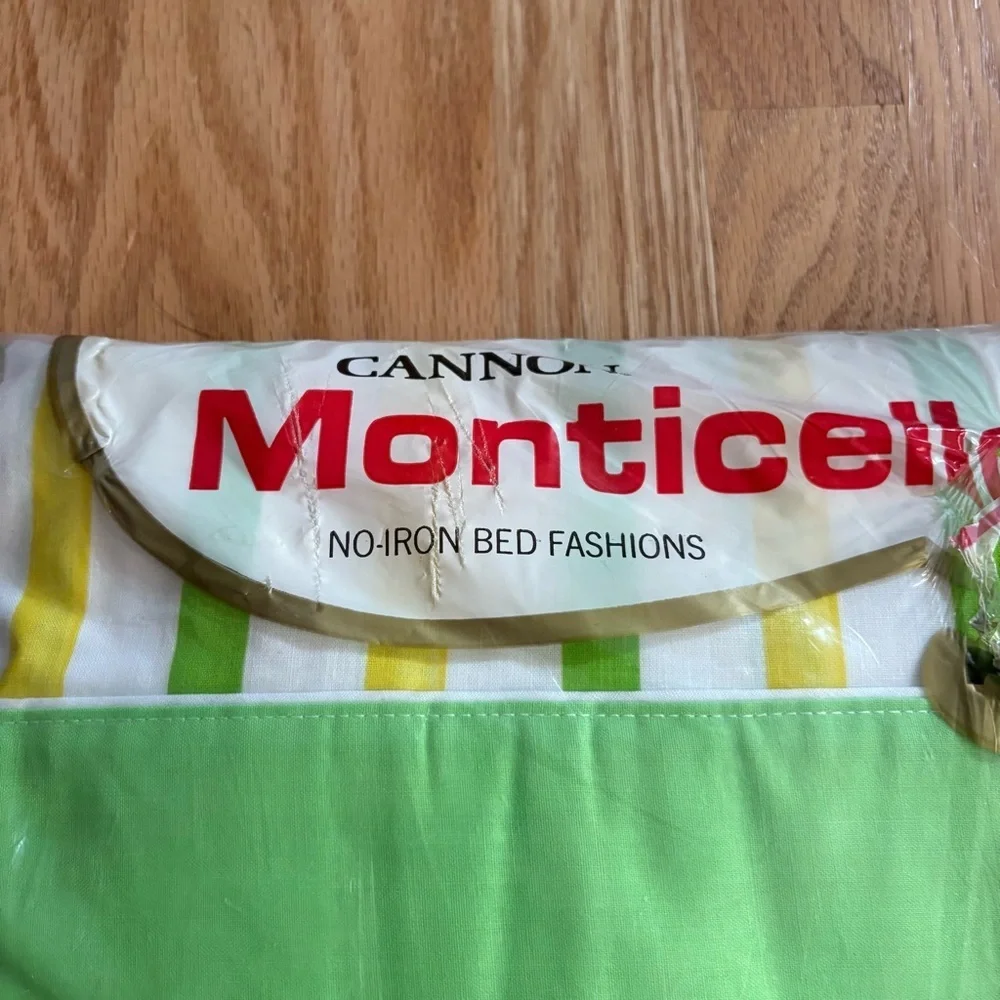 Vintage Cannon Monticello Green and Yellow Striped Sheet Set NEW Full 70s 80s 90